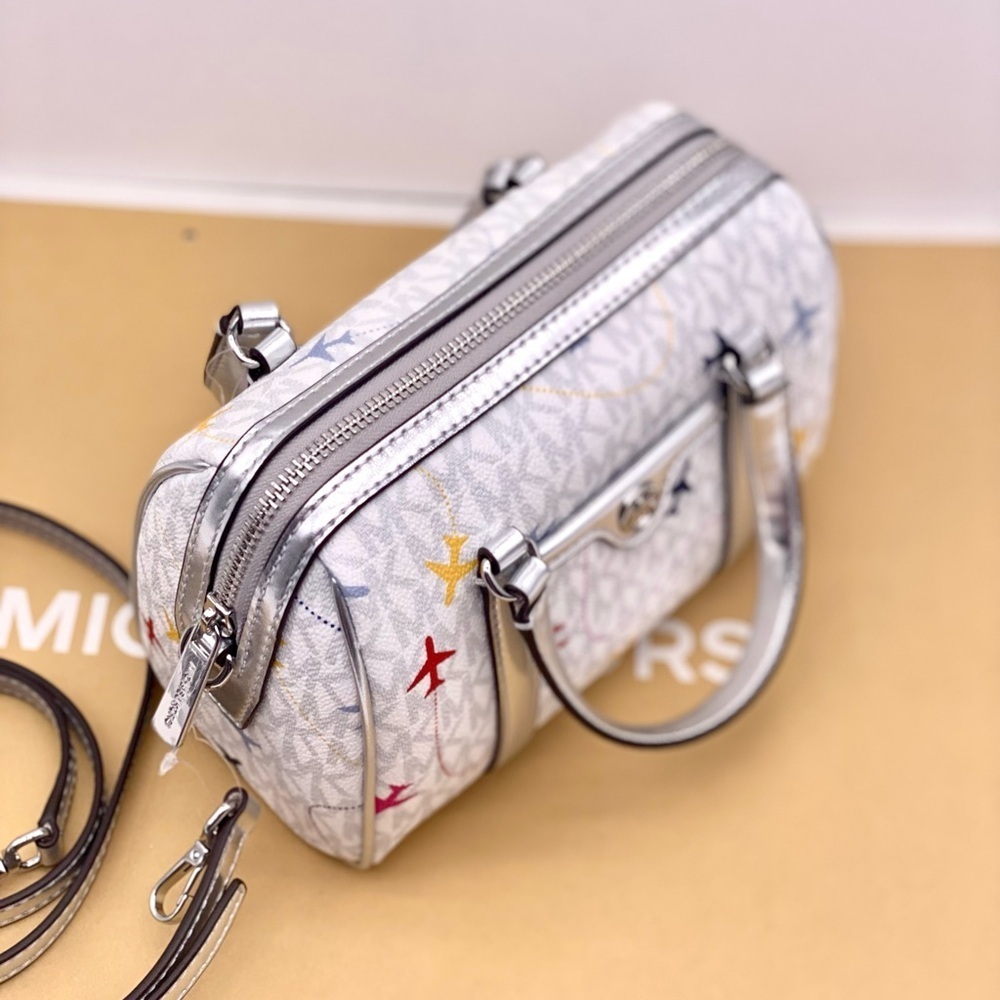 Michael Kors SM Satchel Crossbody Bag MK White Multi - Picture 5 of 11